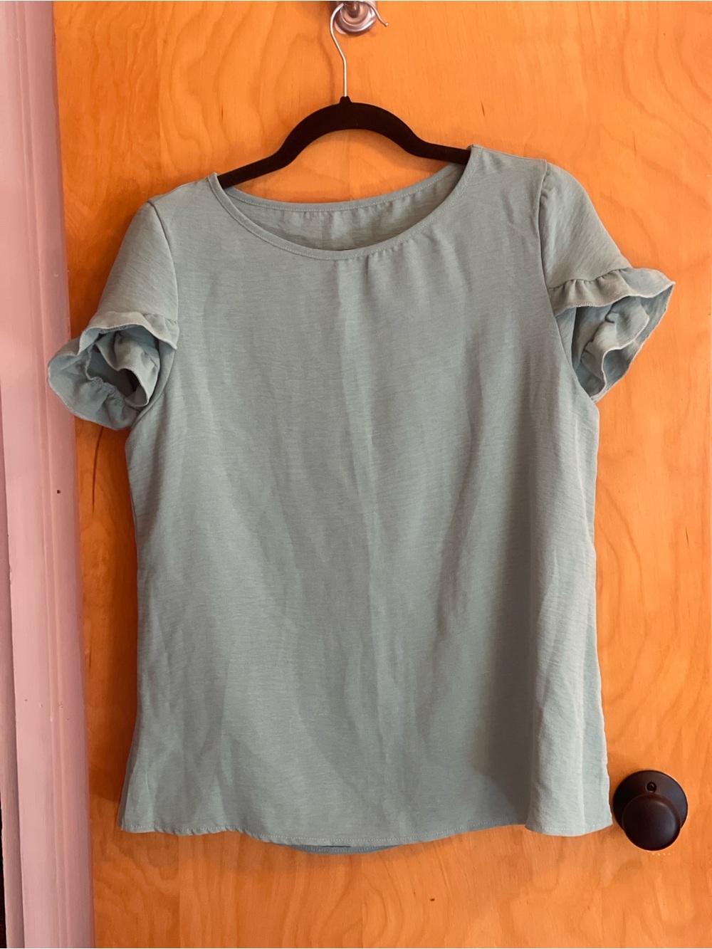 SHEIN Mint Green Ruffle Sleeve Short Sleeve Top